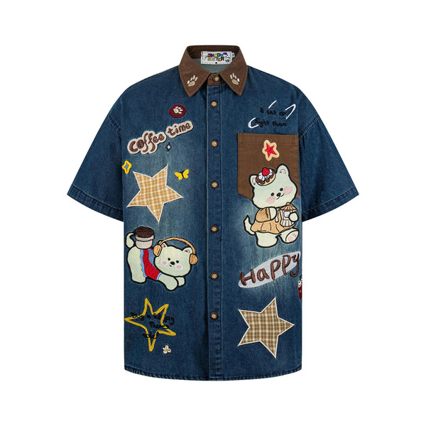 Music Cat Embroidered Shirt