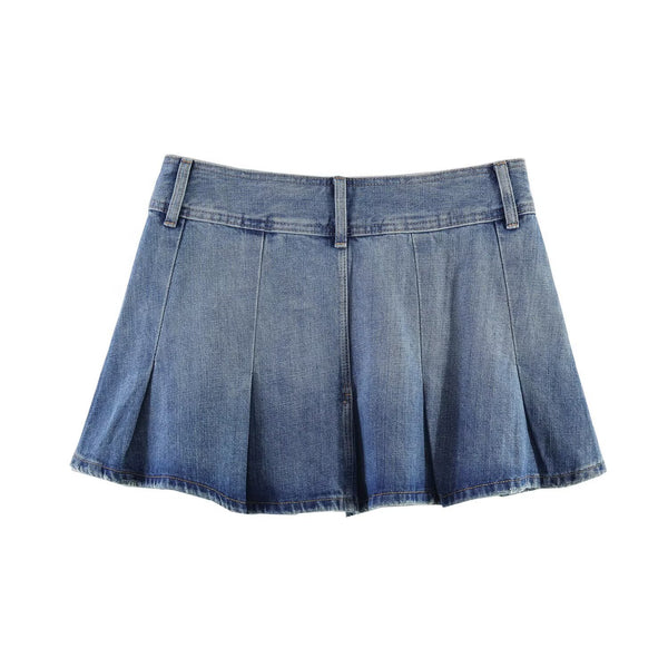 Denim Pleated Mini Skirt