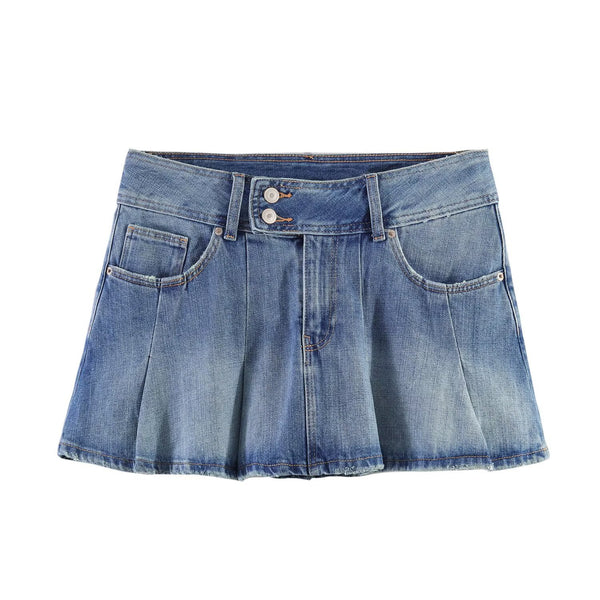 Denim Pleated Mini Skirt