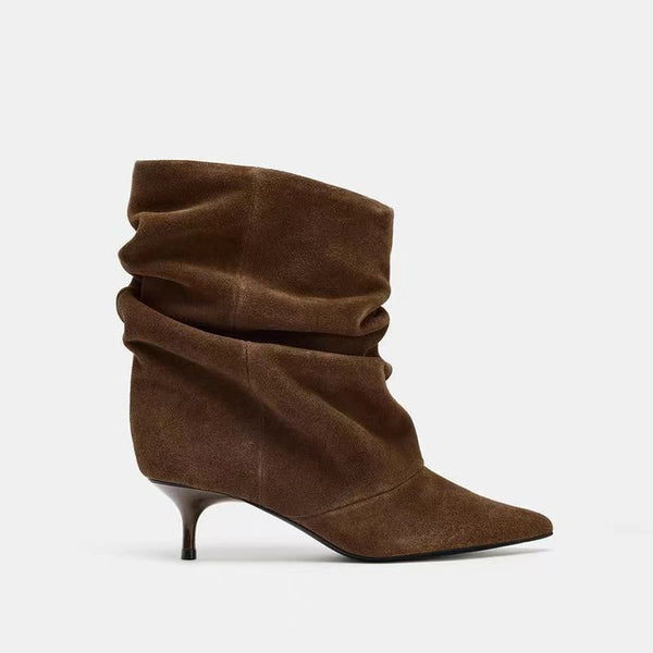 Velvet Pointed Mid-Calf Boot