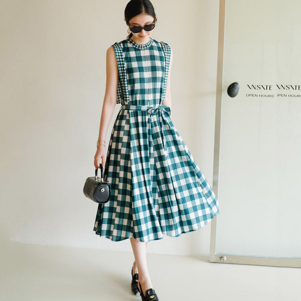 Belted Checkered Midi Dress